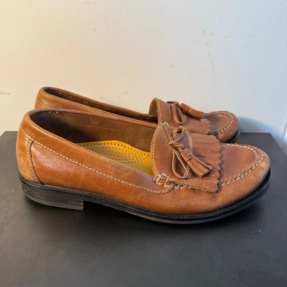 Cole Haan Tan‎ Leather Kiltie Tassel Loafers Shoes Mens Size 8 M Business Casual
